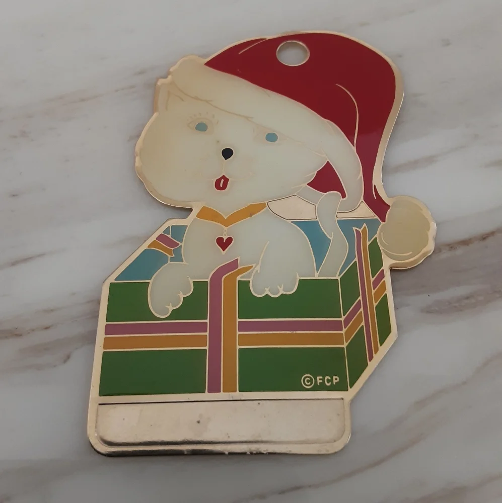 Vintage FCP Flat Metal Enamel Gold Tone Hanging Christmas Ornaments